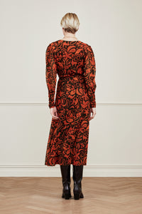 Nathalie Dress | Black/Orange Lava