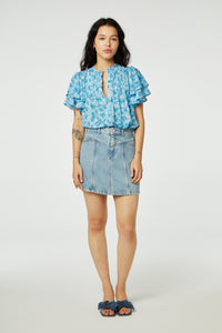 Bobbie Blouse | Cream White/Azure Bl