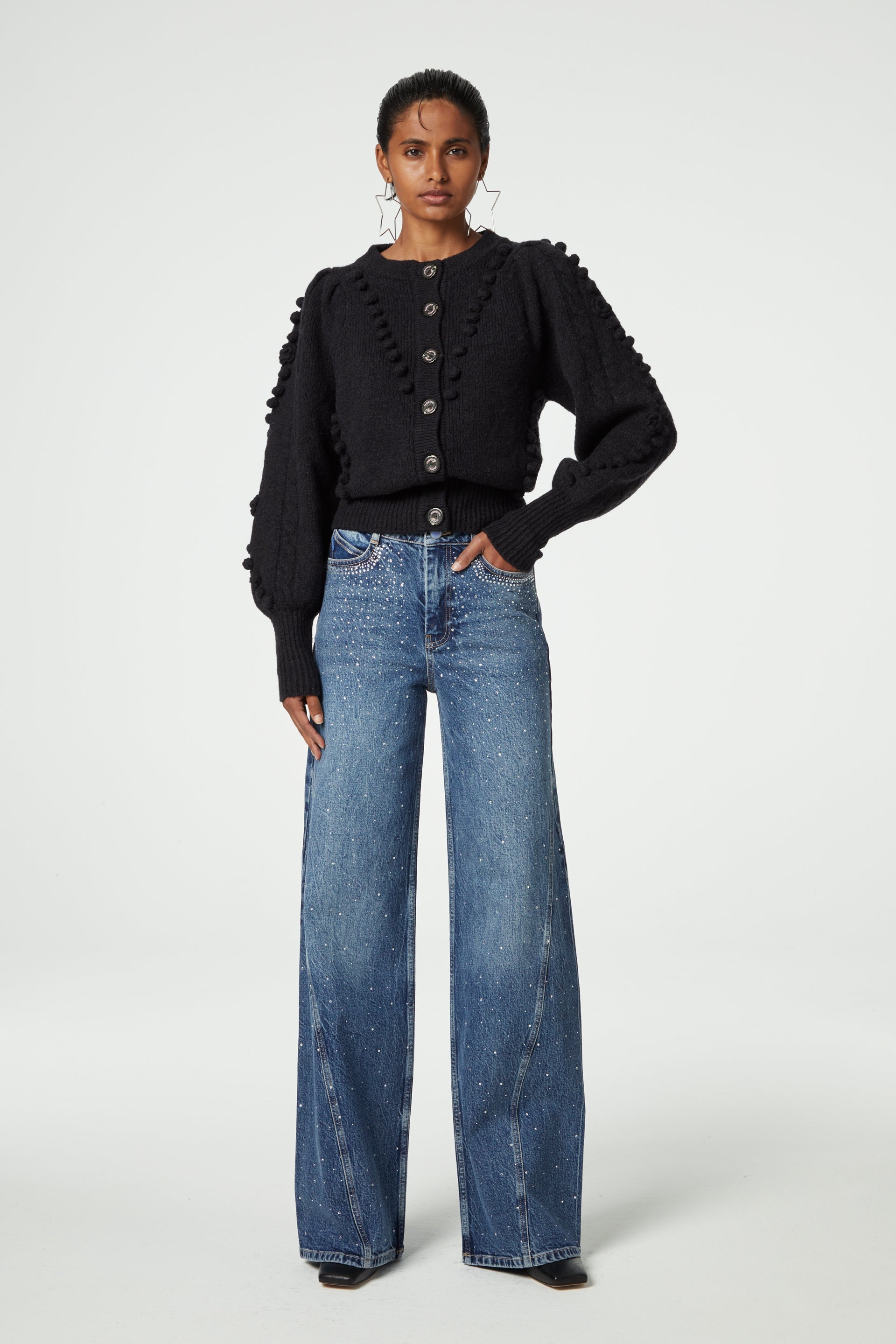 Bonnie Wide Rhinestones | Medium Wash