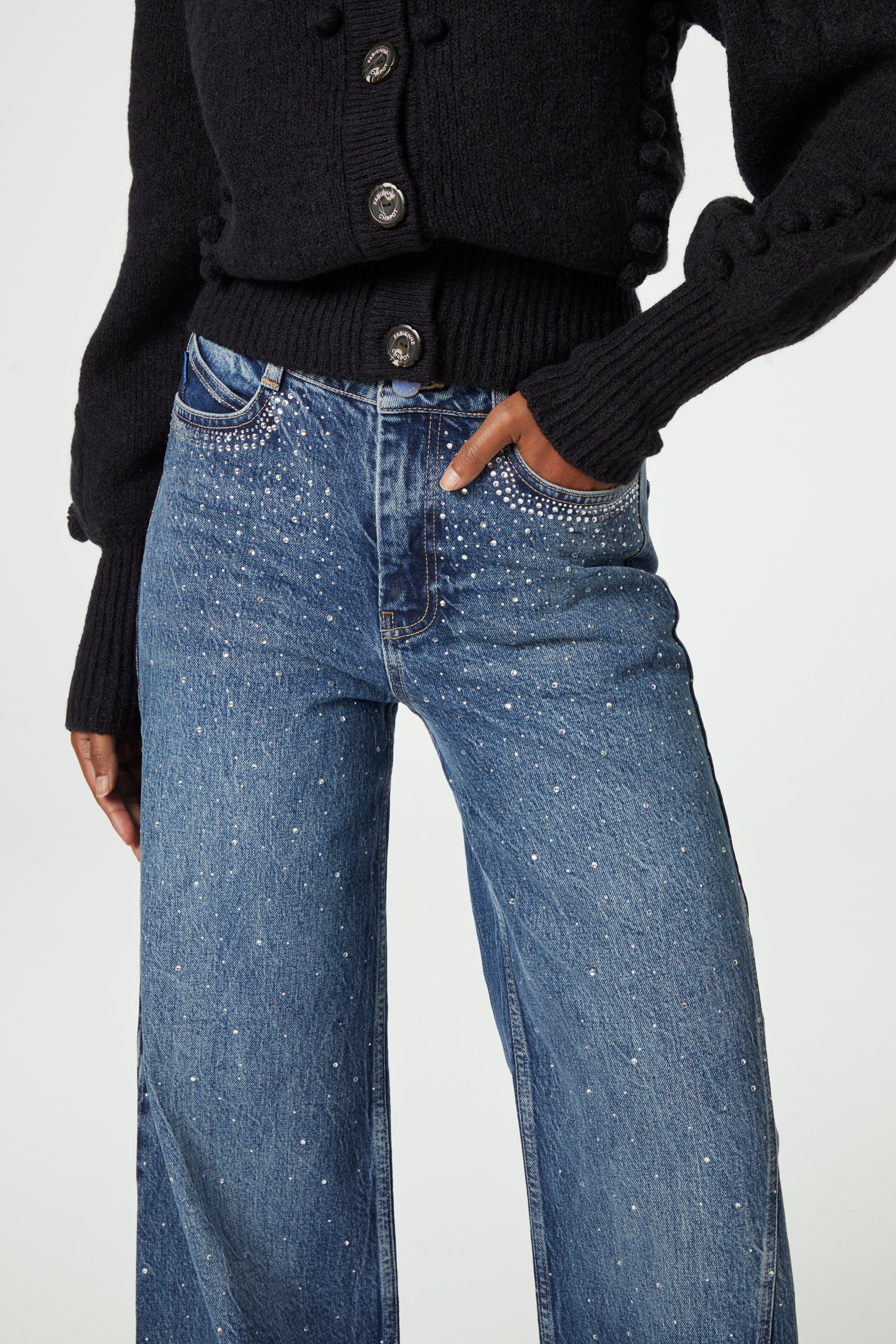 Bonnie Wide Rhinestones | Medium Wash