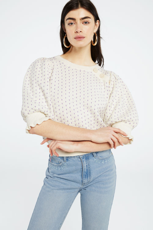 Love Short Sleeve Pullover | Cream White/Violet