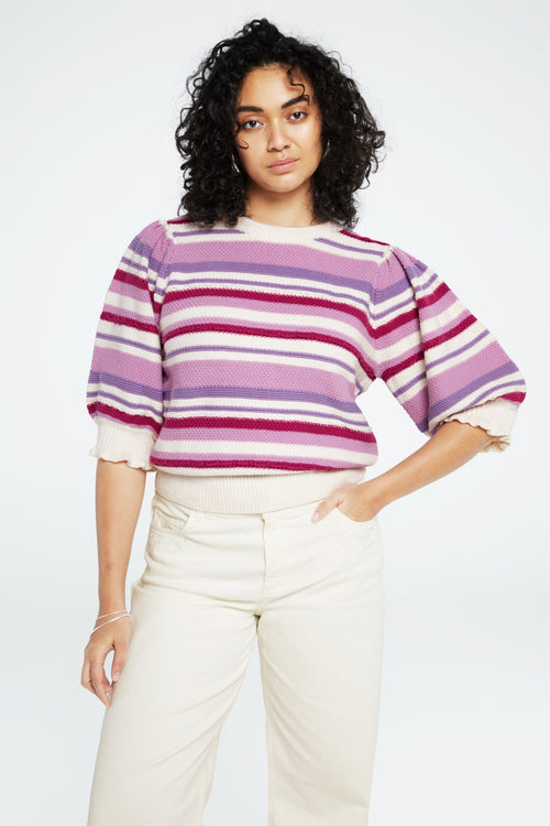 Roberta Stripe Pullover | Cream White/Violet