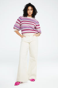 Roberta Stripe Pullover | Cream White/Violet