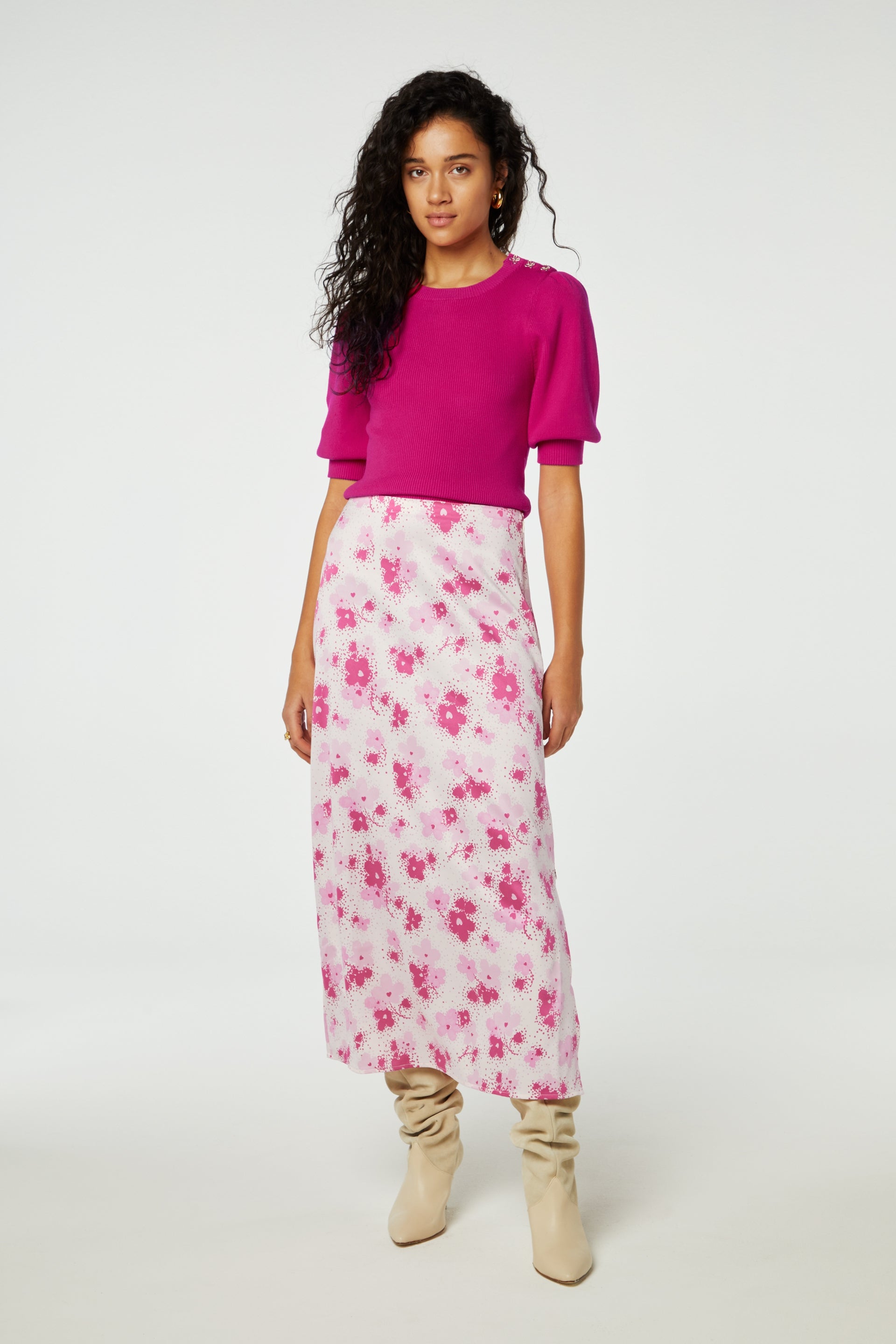 Laurie Skirt | Hot Pink/Cream White