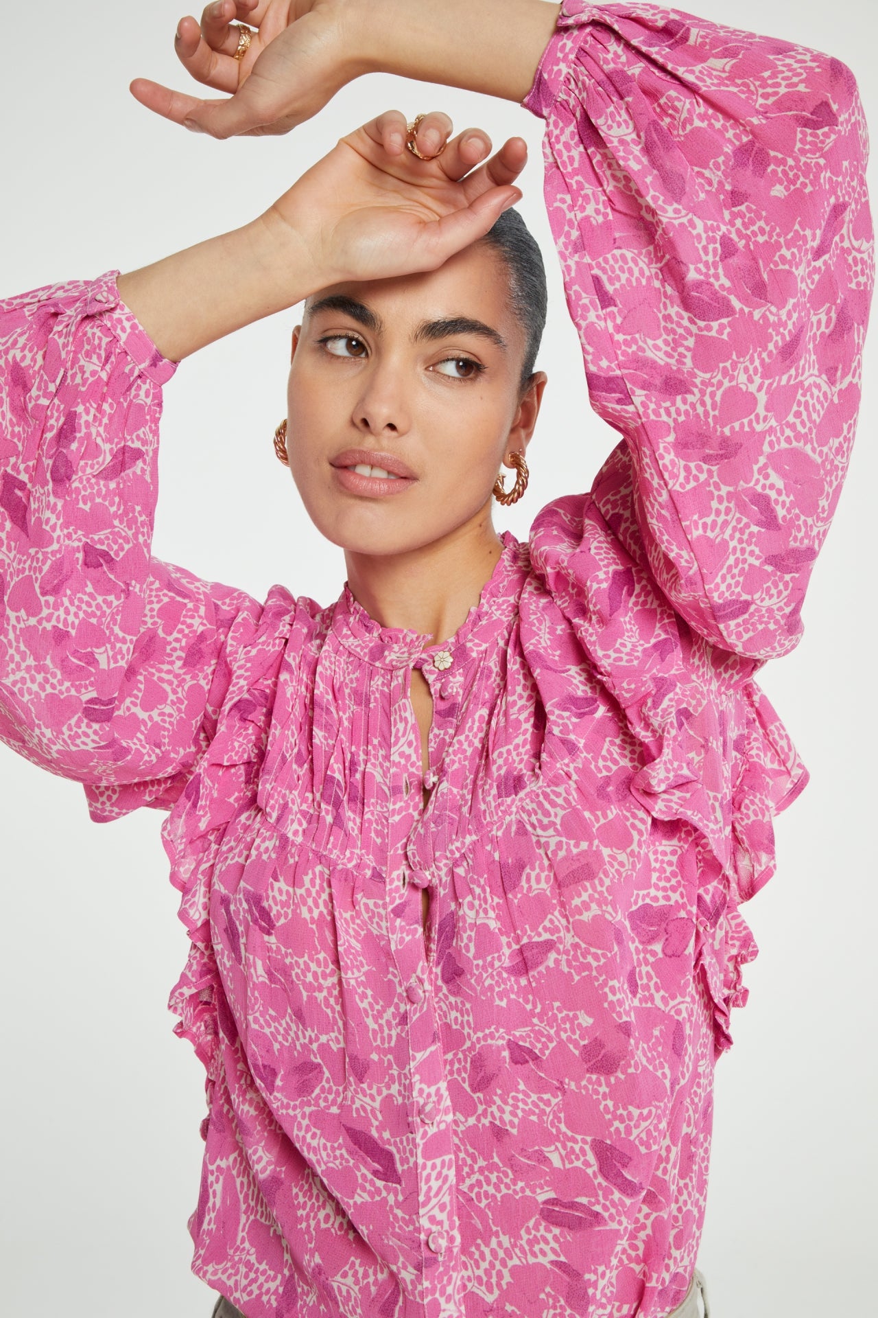 Bibi Long Sleeve Blouse | Bubble Gum Pink/Crea