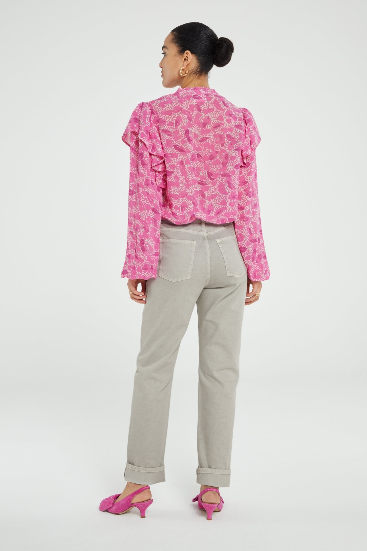 Bibi Long Sleeve Blouse | Bubble Gum Pink/Crea