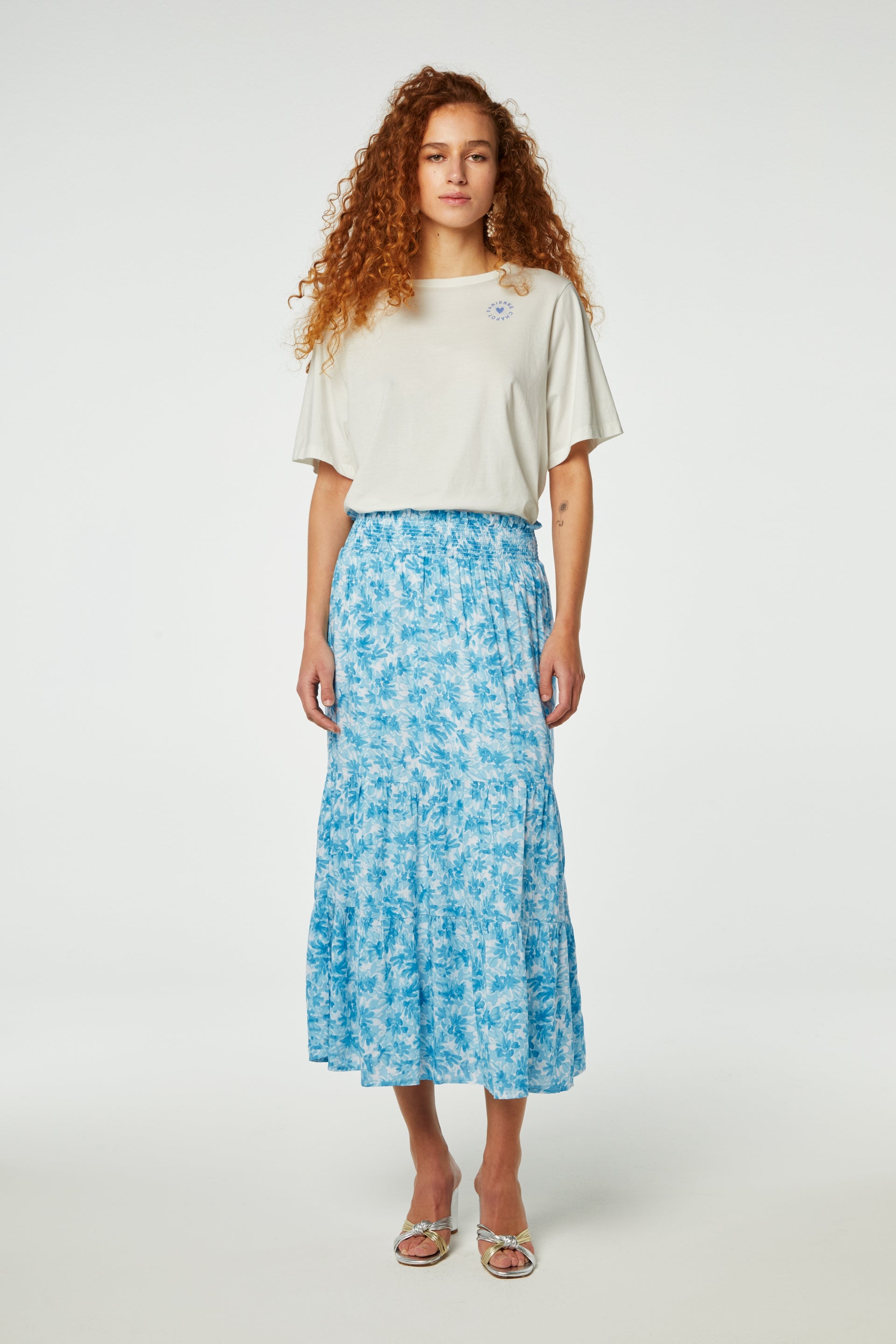 Louise Skirt | Cream White/Azure Bl