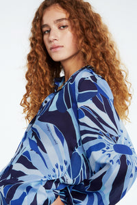 Frida Collar Blouse | Navy/Summer Blue