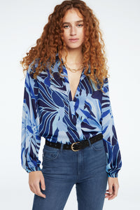 Frida Collar Blouse | Navy/Summer Blue