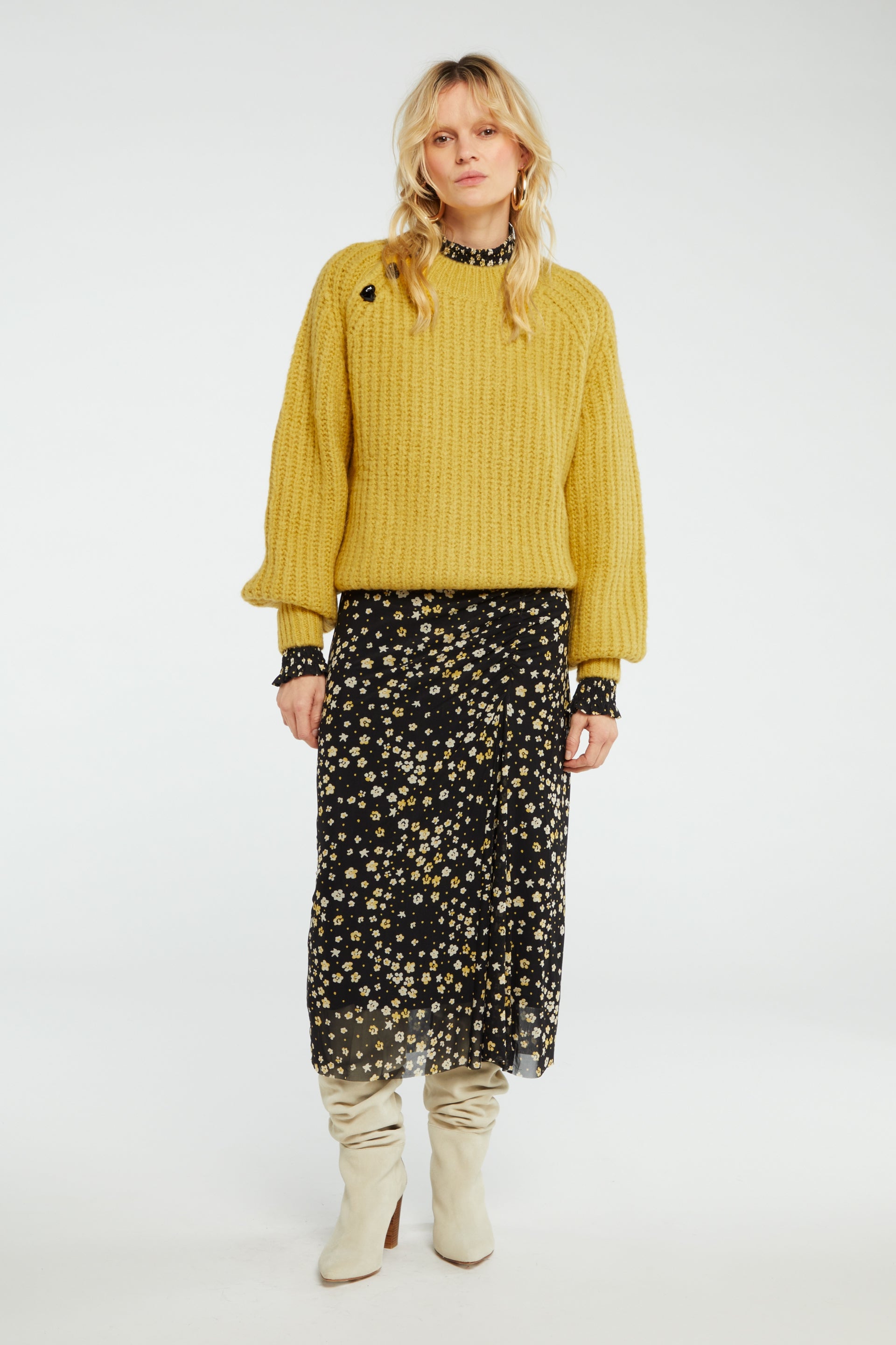 Jessy Midi Skirt | Black/Dijon Yellow