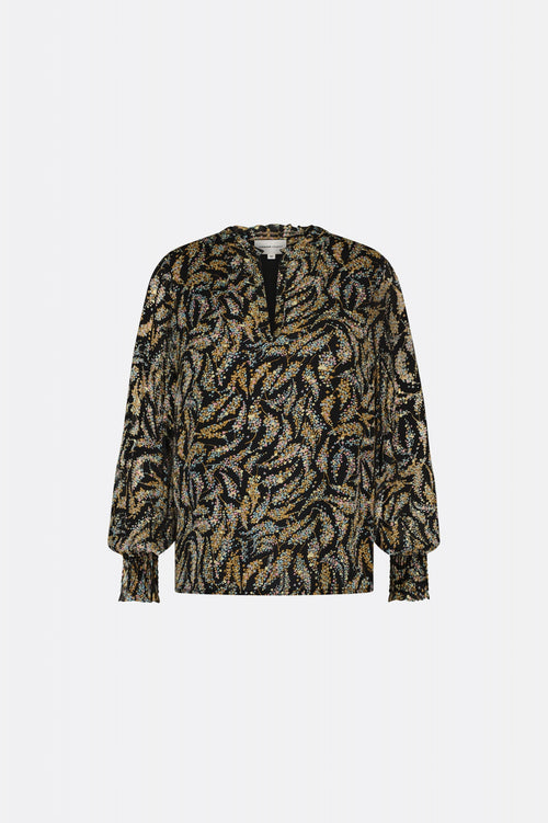 Cliff Ruffle Top | Black/Rattan