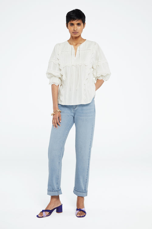 Lucia Short Sleeve Top | Cream White