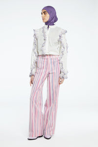 City Wide Stripe Trousers | Cream White/Pink Can
