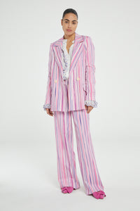 City Wide Stripe Trousers | Cream White/Pink Can
