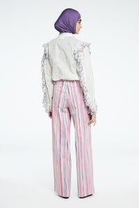 City Wide Stripe Trousers | Cream White/Pink Can