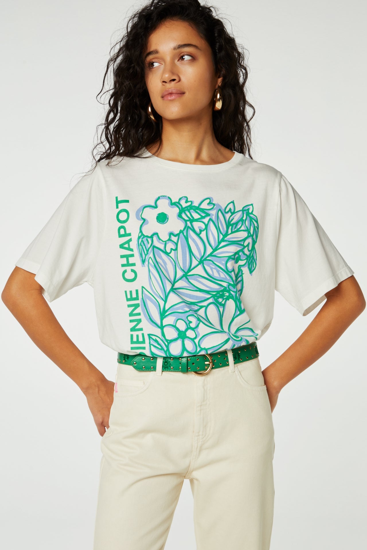 Fay Bloom Green T-shirt | Cream White/Green