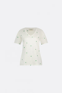Phil V-neck Green Heart T-shirt | Cream White