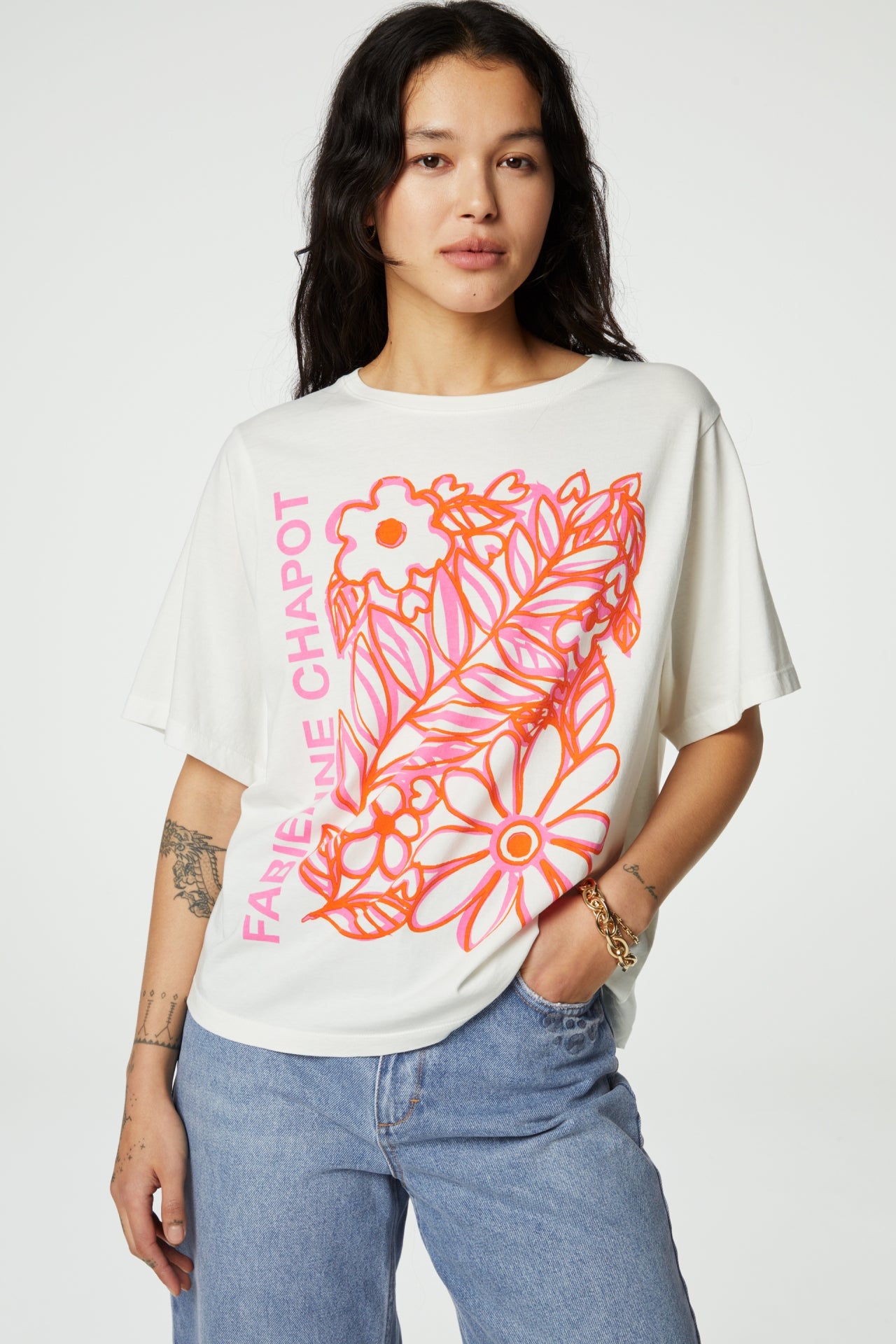Fay Bloom Pink T-shirt | Cream White/Pink