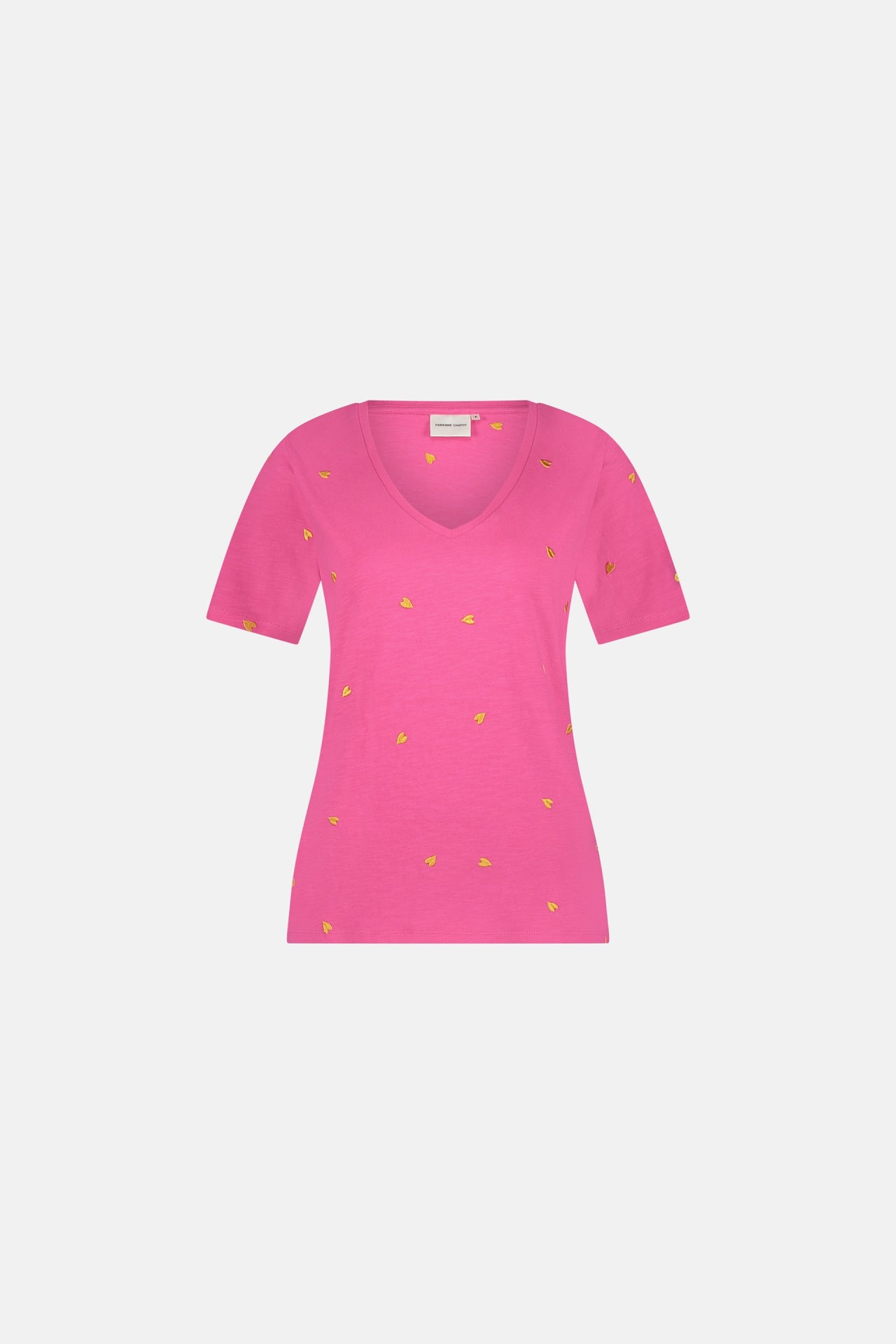 Phil V-neck Orange Heart T-shirt | Hot Pink