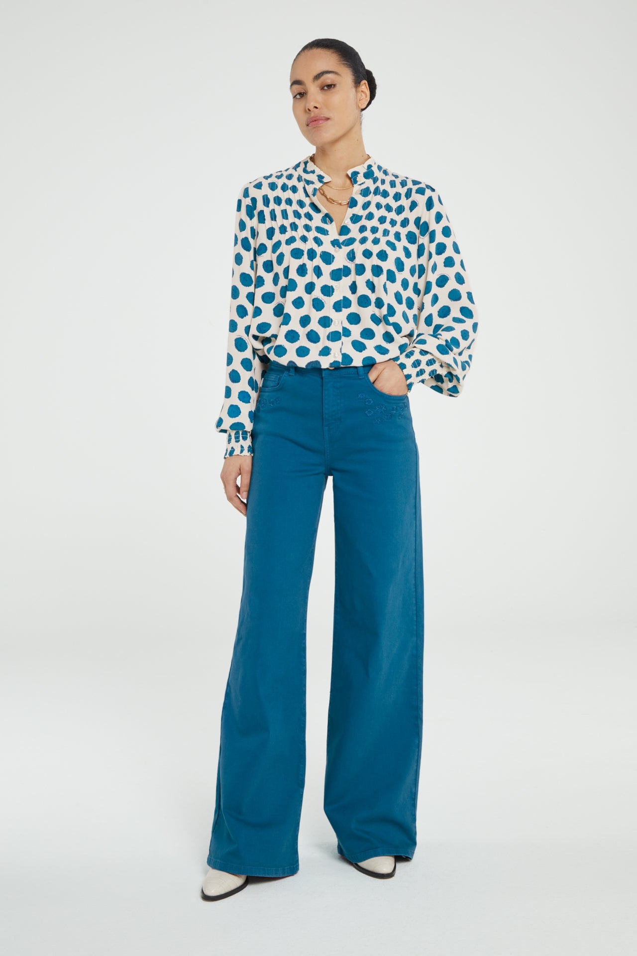 Lucky Blouse | Tasty Teal/Cream Whi
