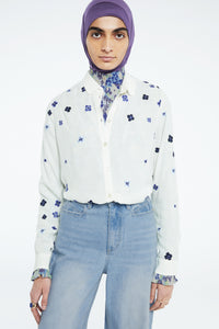 Sophia Blouse | Cream White/Navy