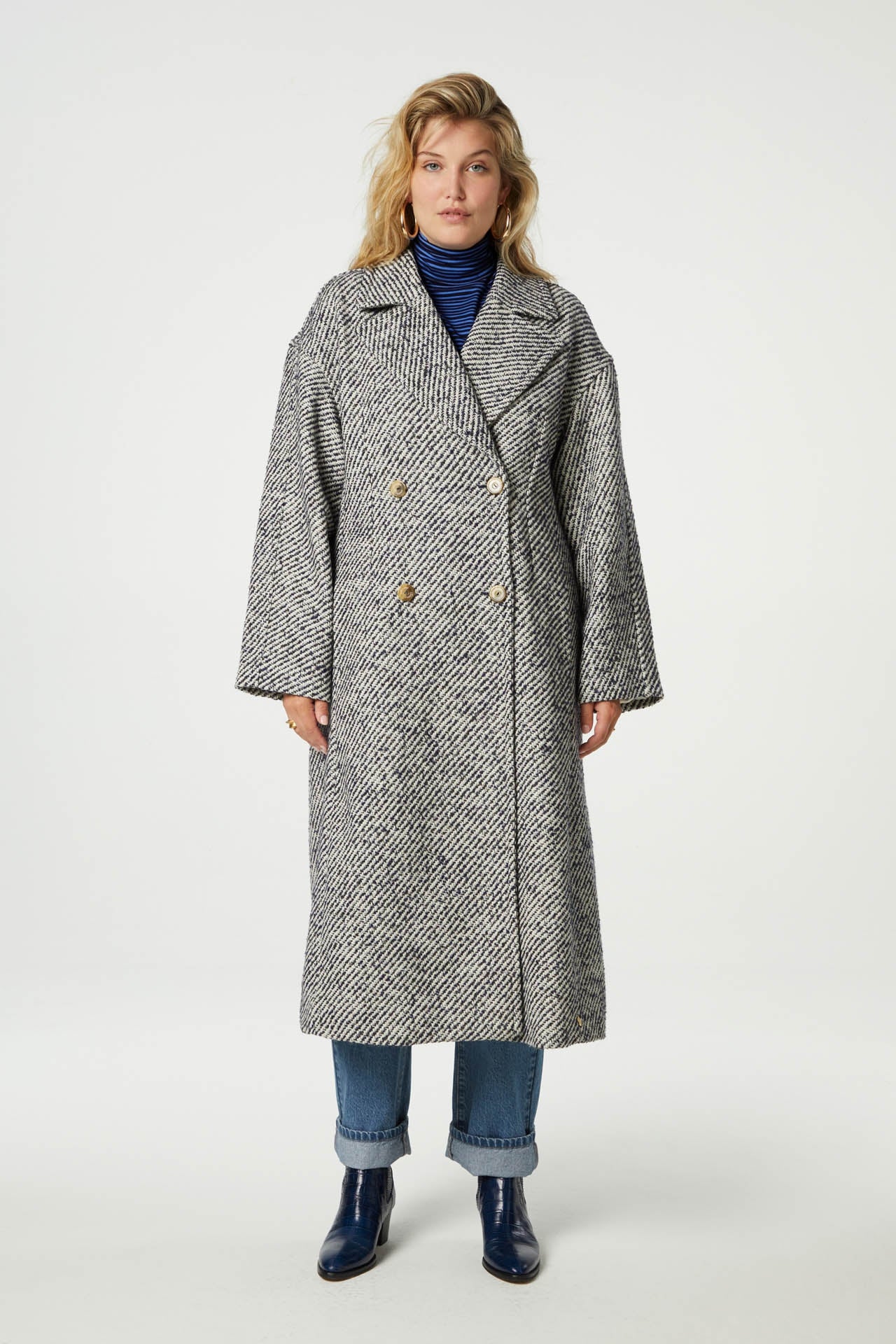 Gwen Coat | Navy/Cream White