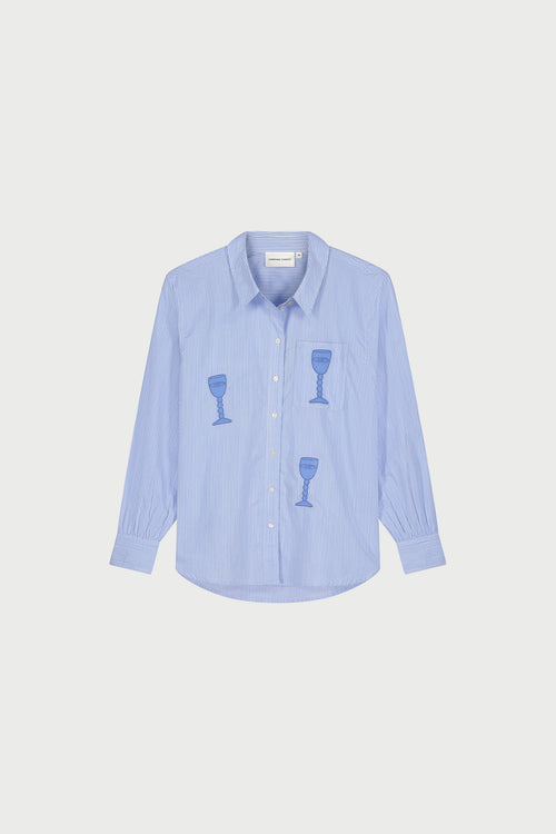 Alex Blouse | Warm White/Pool Blue