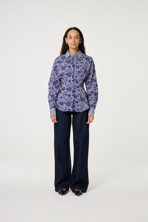 Rosina Blouse | Cosy White/Royal Cobalt