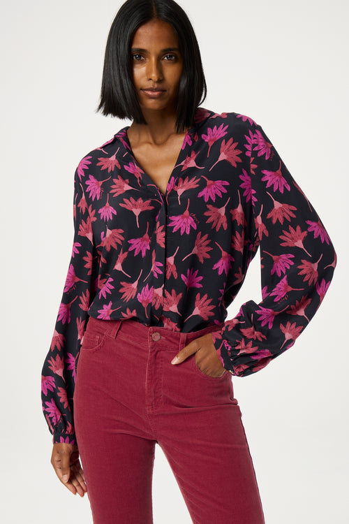 Liv Blouse | Black/Cerise Red