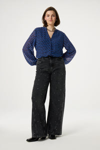 Frida Blouse | Black/Bright Blue