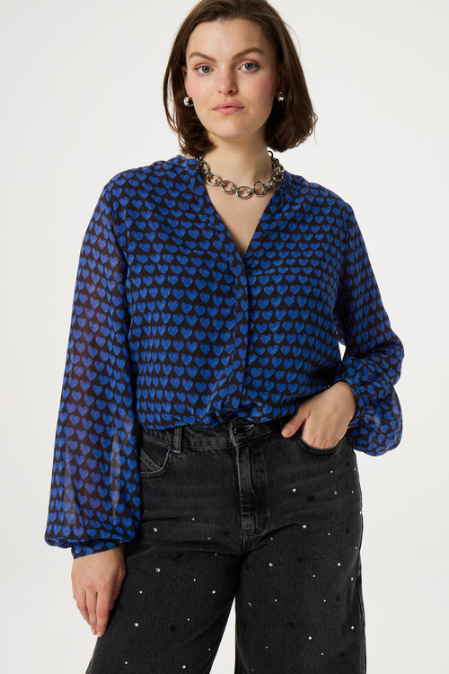 Frida Blouse | Black/Bright Blue