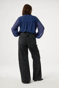 Frida Blouse | Black/Bright Blue
