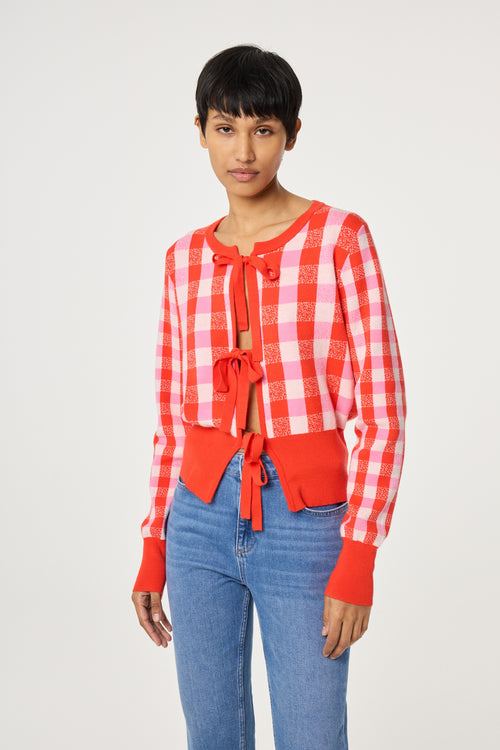 Camille Cardigan | Cosy White/Tangerine Tango