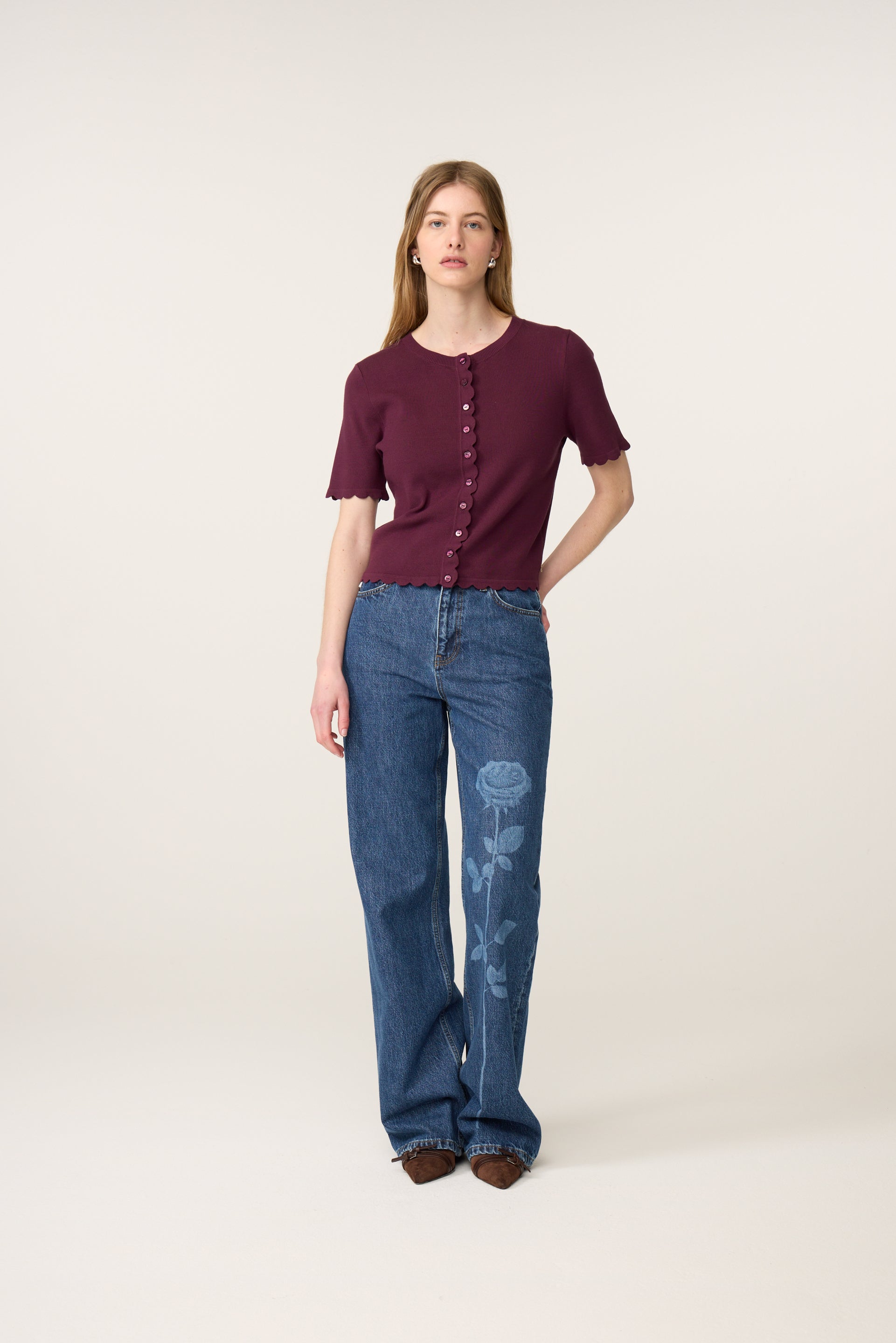 Scarlett Short Sleeve Cardigan | Brigitte Bordeaux