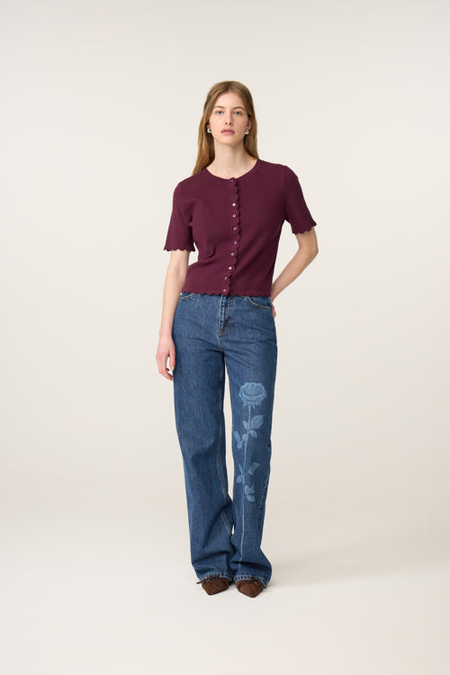 Scarlett Short Sleeve Cardigan | Brigitte Bordeaux