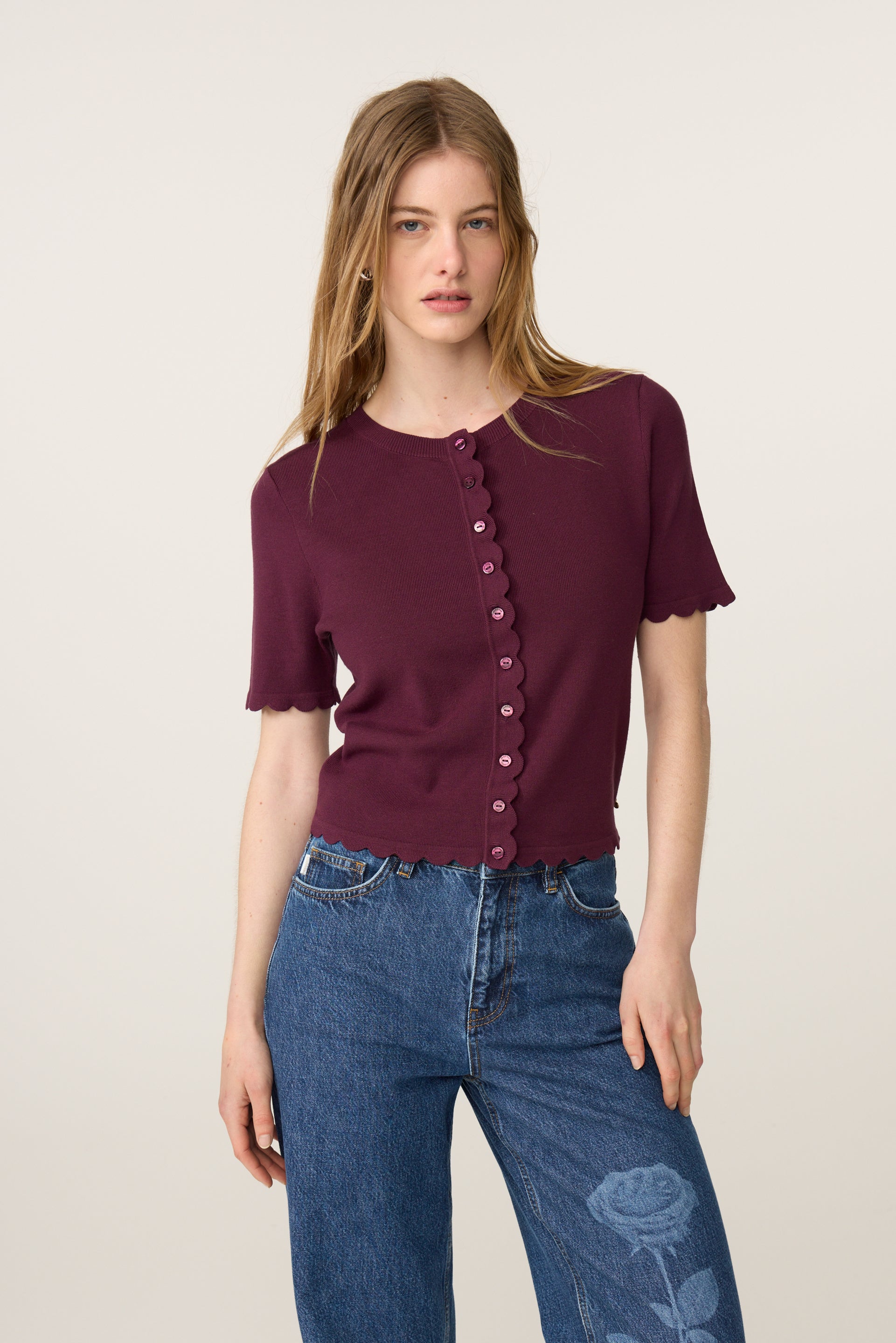 Scarlett Short Sleeve Cardigan | Brigitte Bordeaux