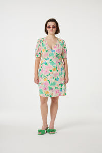 Cleo Wrap Dress | Warm White/Green Glo