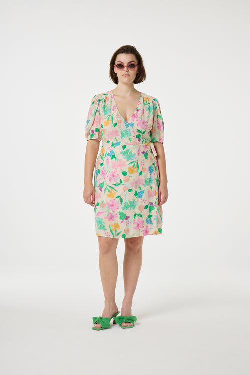 Cleo Wrap Dress | Warm White/Green Glo