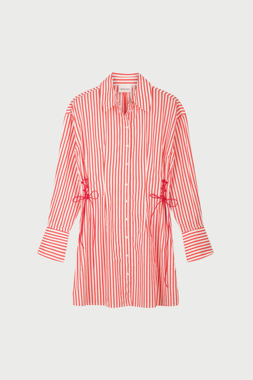 Coletta Red Shirt Stripe Dress | Cosy White/Tangerine Tango
