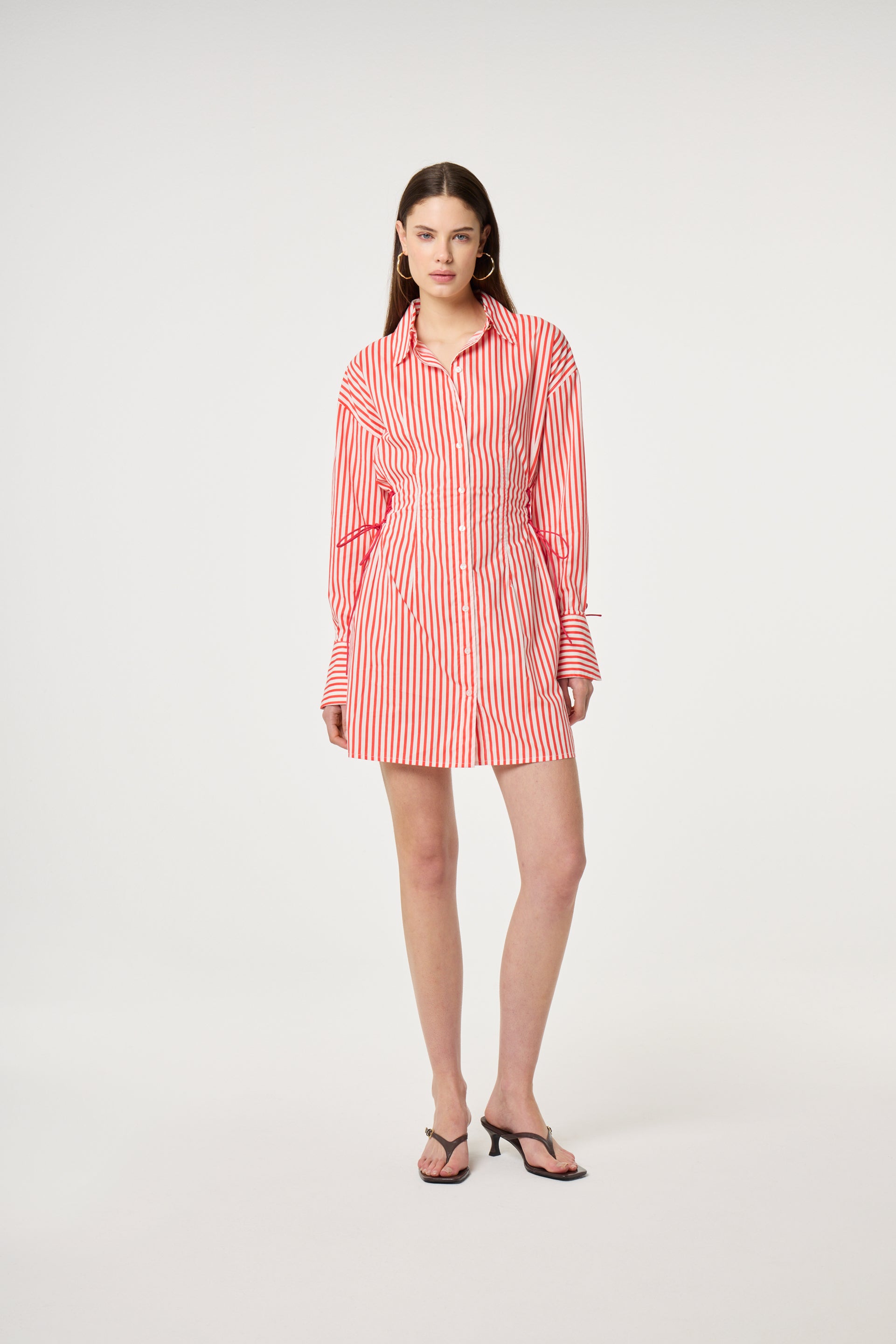 Coletta Red Shirt Stripe Dress | Cosy White/Tangerine Tango