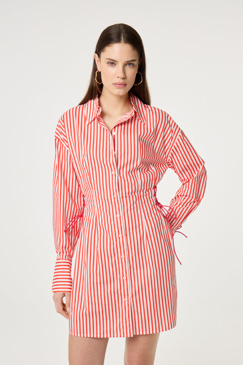Coletta Red Shirt Stripe Dress | Cosy White/Tangerine Tango
