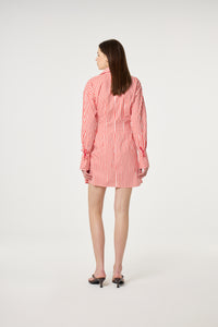Coletta Red Shirt Stripe Dress | Cosy White/Tangerine Tango