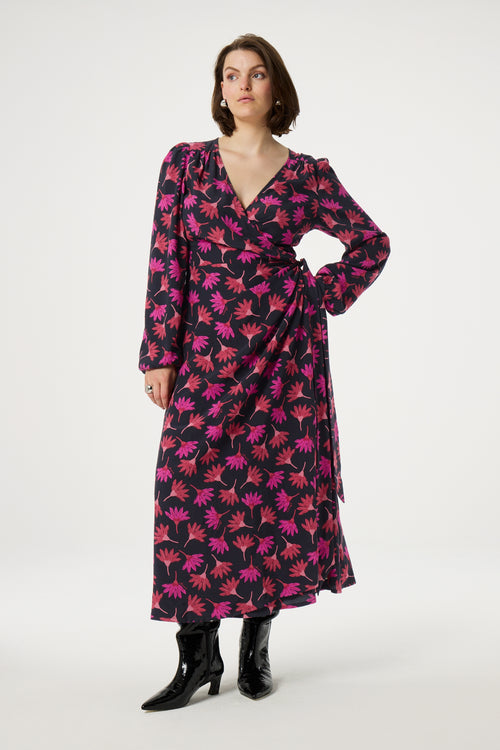 Nia Dress | Black/Cerise Red