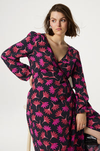 Nia Dress | Black/Cerise Red