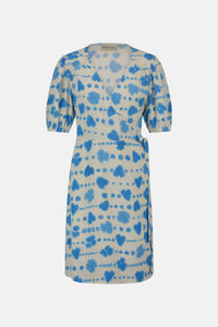 Cleo Wrap Dress | Warm White/Blue Wave