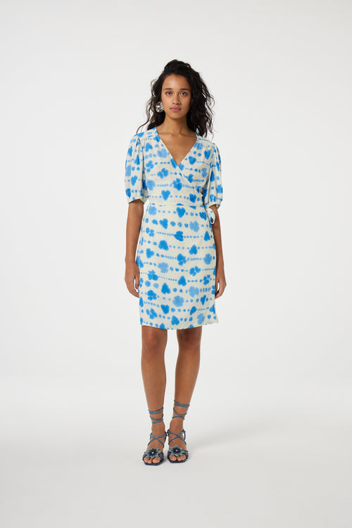 Cleo Wrap Dress | Warm White/Blue Wave