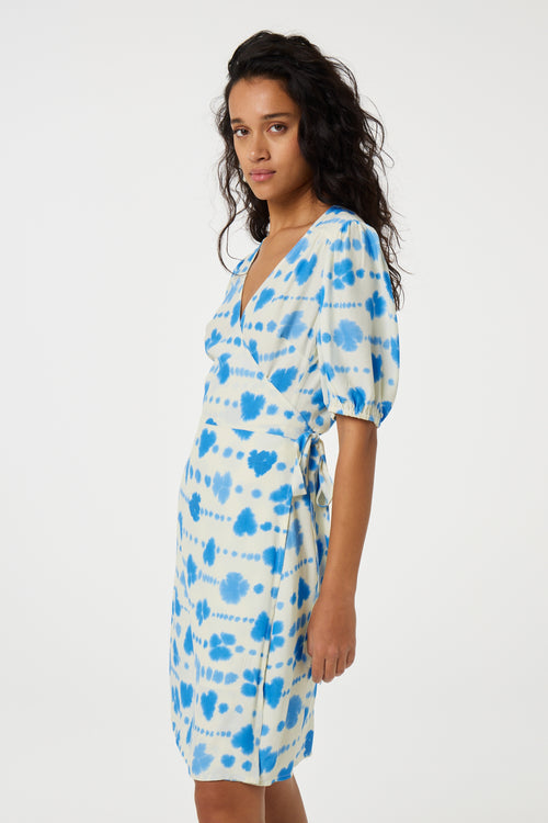 Cleo Wrap Dress | Warm White/Blue Wave