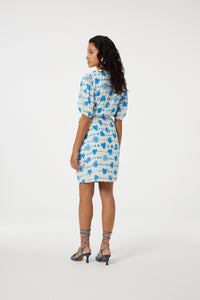 Cleo Wrap Dress | Warm White/Blue Wave