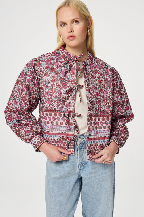 Patty Printed Jacket | Cerise Red/Powder Bl