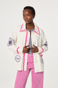 Melodie Embro Jacket | Cosy White